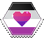 asexual flag with a sparkling bisexual heart hexagonal stamp