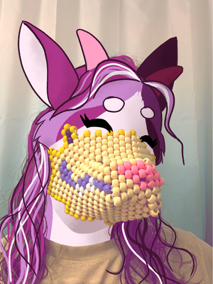 drawover of Moo wearing a cream colored gator kandi mask.