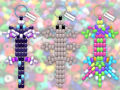 three beaded critter keychains