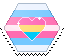 white, blue, and pink pride flag with a pan heart hexagonal stamp