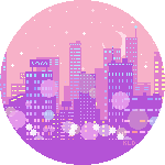 animated gif of a pink cityscape scrolling to the left